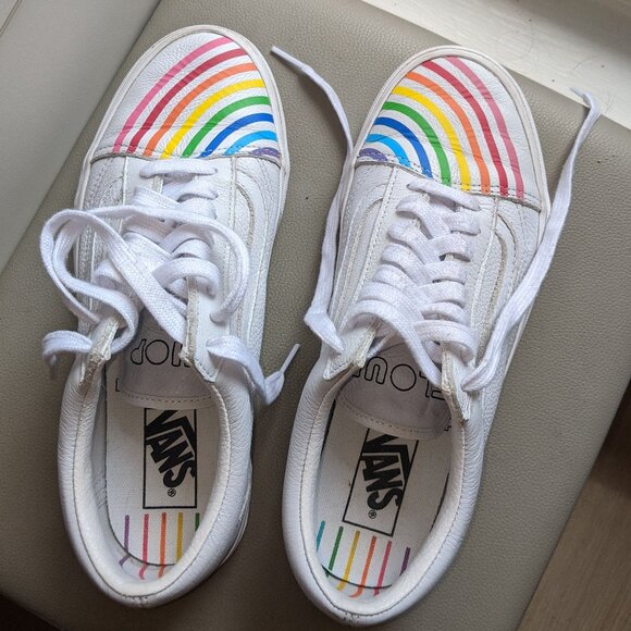 Vans Flour Shop Leather Rainbow Sneakers- Size 9 - Picture 1 of 6